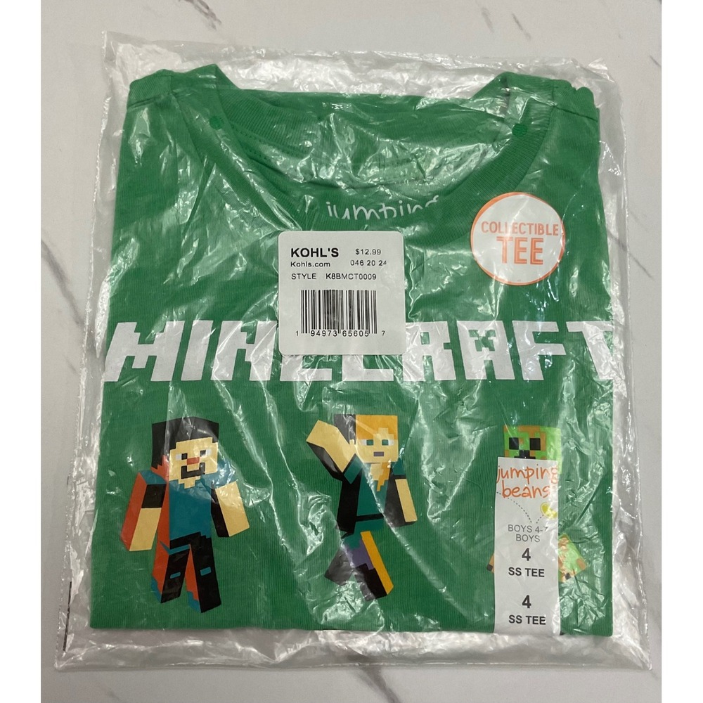 Jumping Beans Minecraft Boys Green Graphic SS Tee Size 4 K8BMCT0009